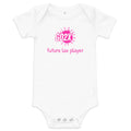 GO2X Future Lax Player lacrosse baby bodysuit with pink lettering