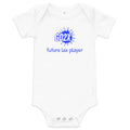 GO2X Future Lax Player lacrosse baby bodysuit with blue lettering