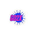 GO2X lacrosse vinyl sticker with the logo in pink and blue