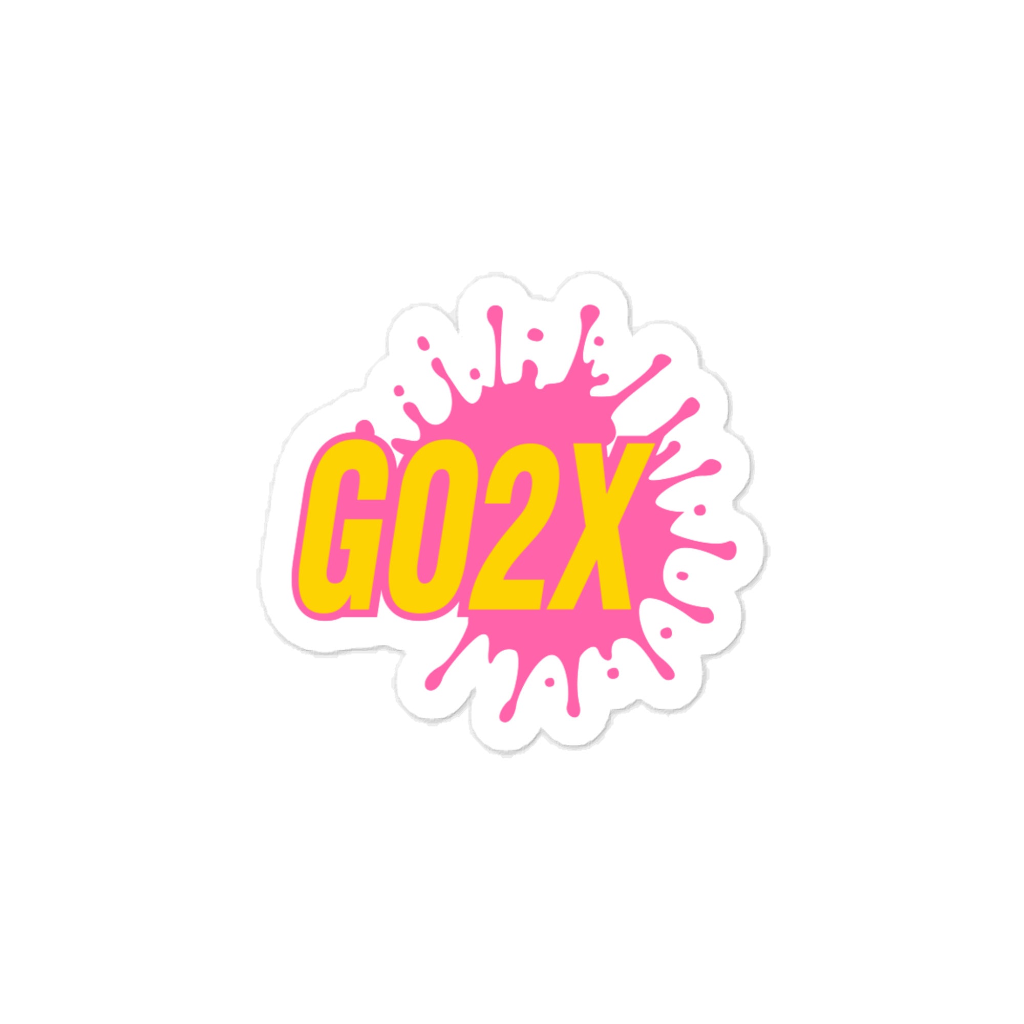 GO2X lacrosse vinyl sticker with the logo in yellow and pink