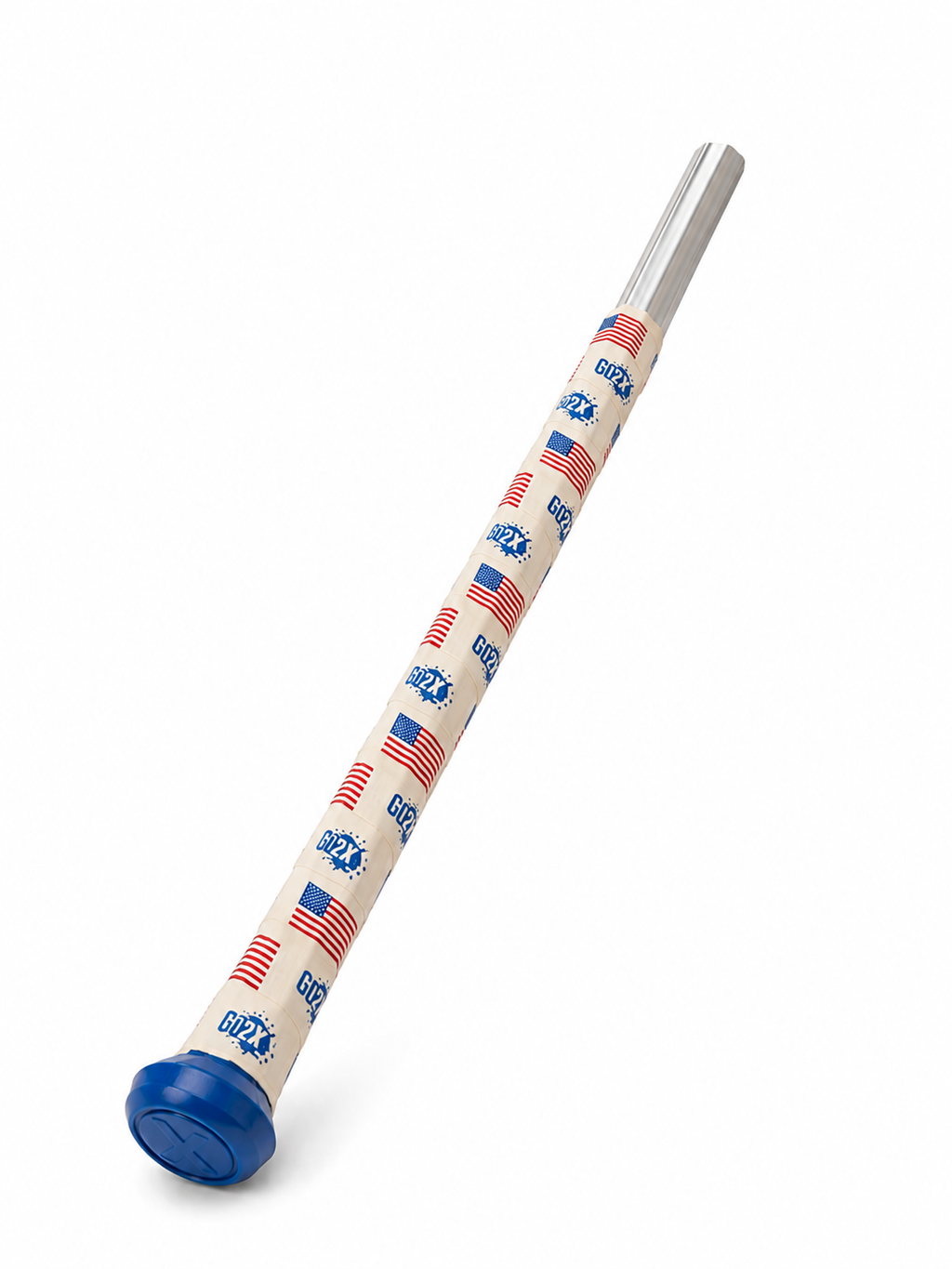 Close-up of American flag lacrosse stick tape showing the stars and stripes pattern