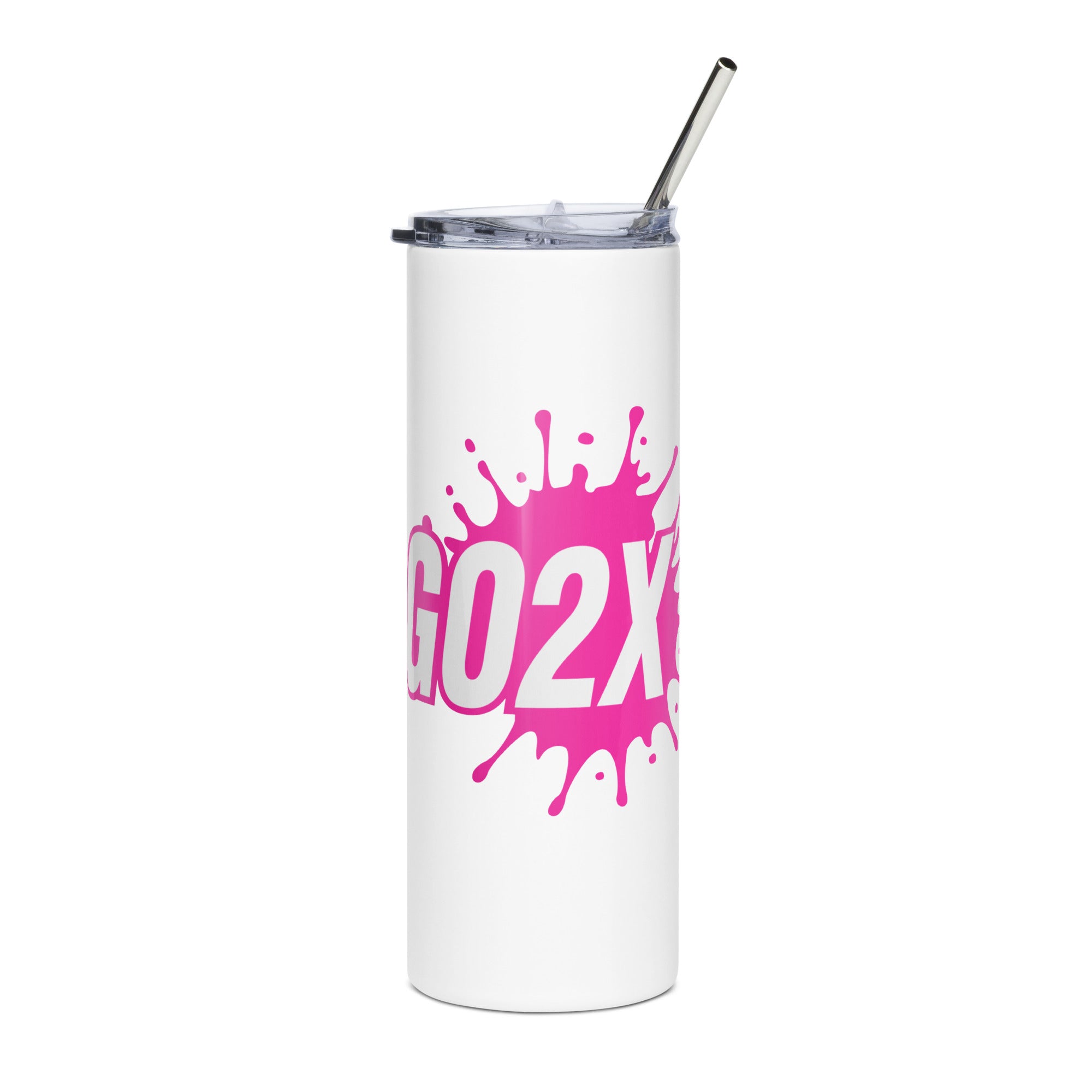 GO2X 20 oz stainless steel insulated lacrosse tumbler with the pink logo