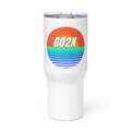 GO2X Blue Ocean logo insulated lacrosse travel mug with a handle