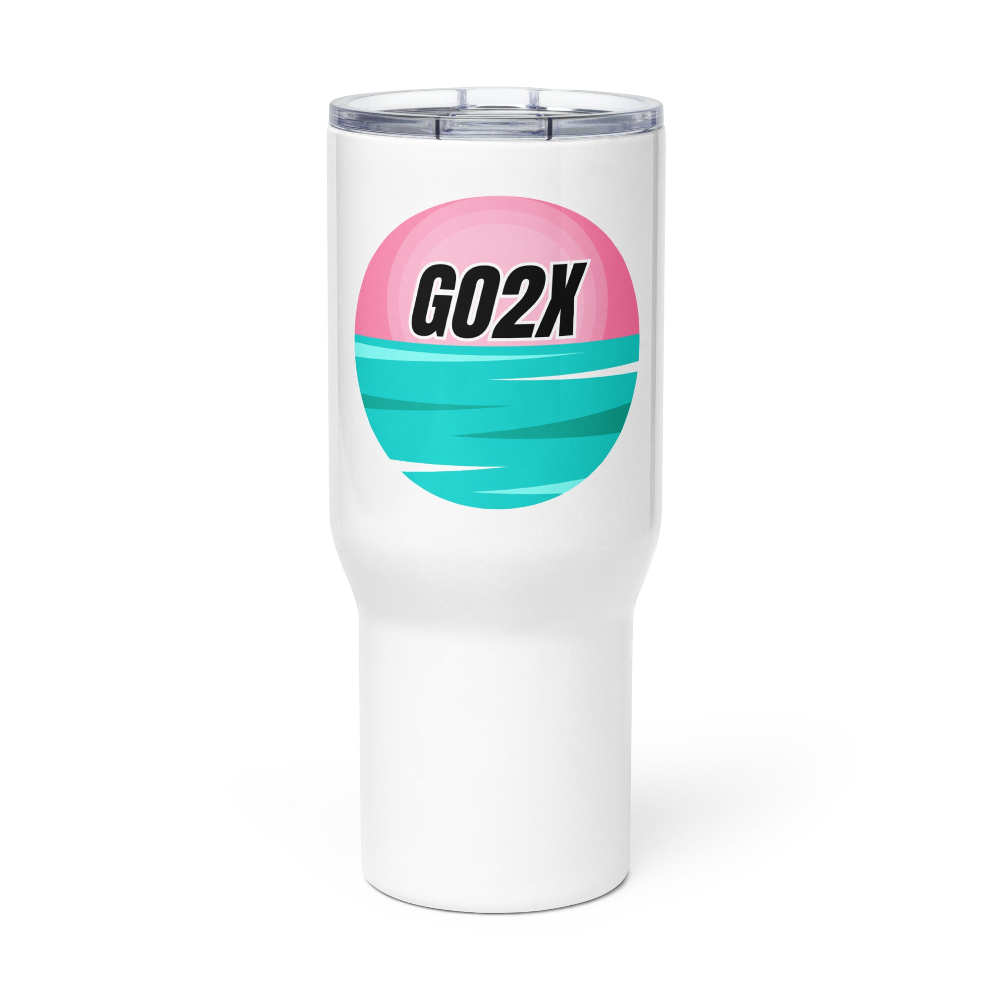 GO2X Green Ocean logo insulated lacrosse travel mug with a handle