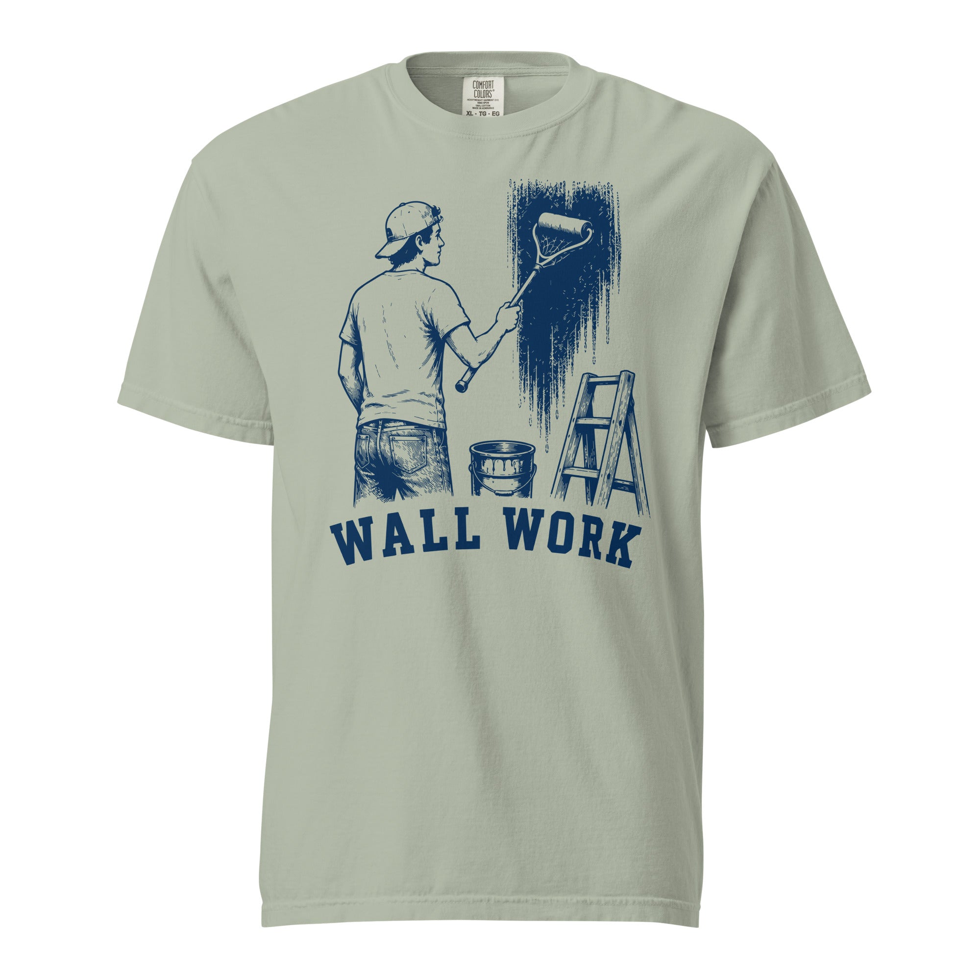 Lacrosse shirt with the GO2X Wall Work design, a man painting a wall with a lacrosse stick