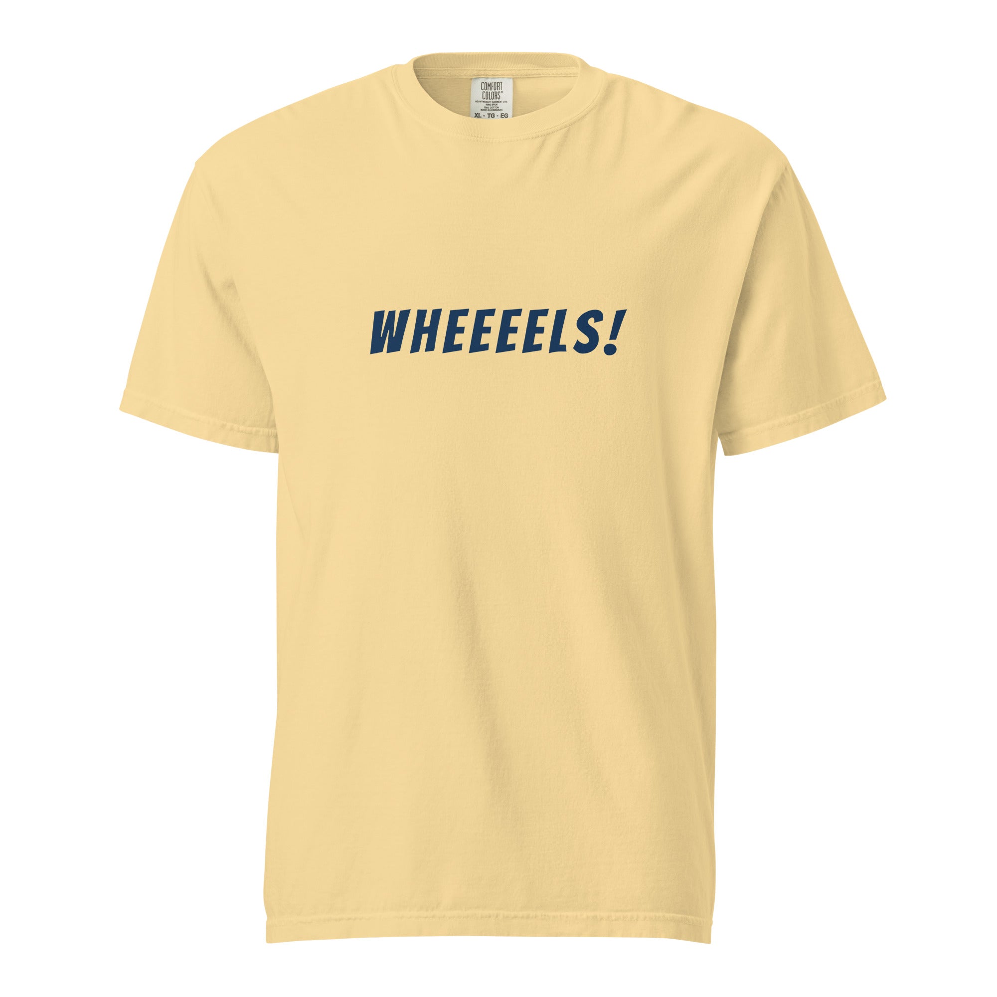 Lacrosse shirt with the GO2X Wheeeels! call-out design in bold lettering