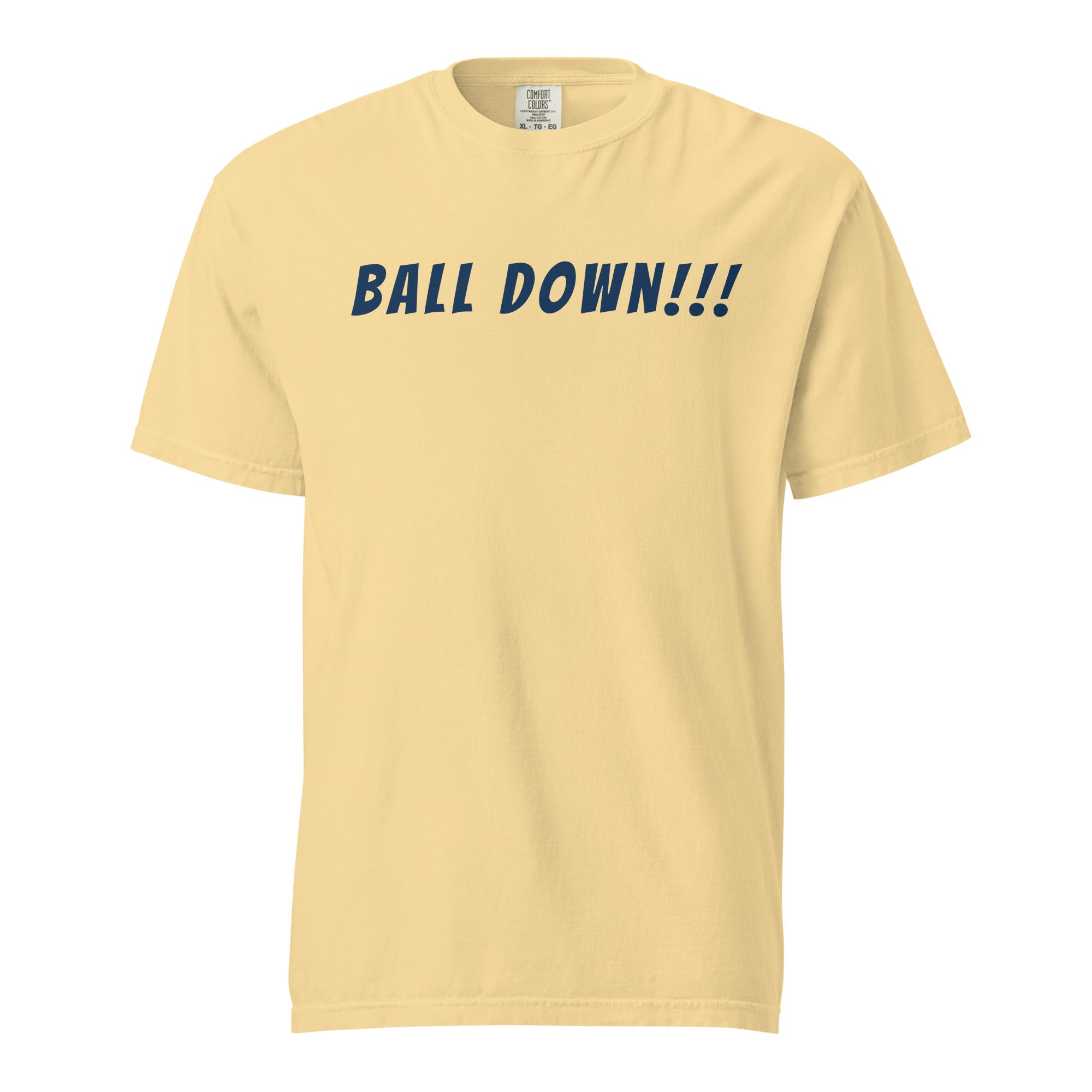 Lacrosse shirt with the GO2X Ball Down! call-out design in bold lettering