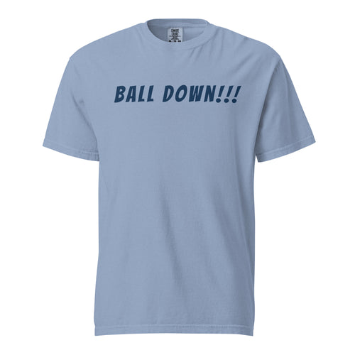 Lacrosse shirt with the GO2X Ball Down! call-out design in bold lettering