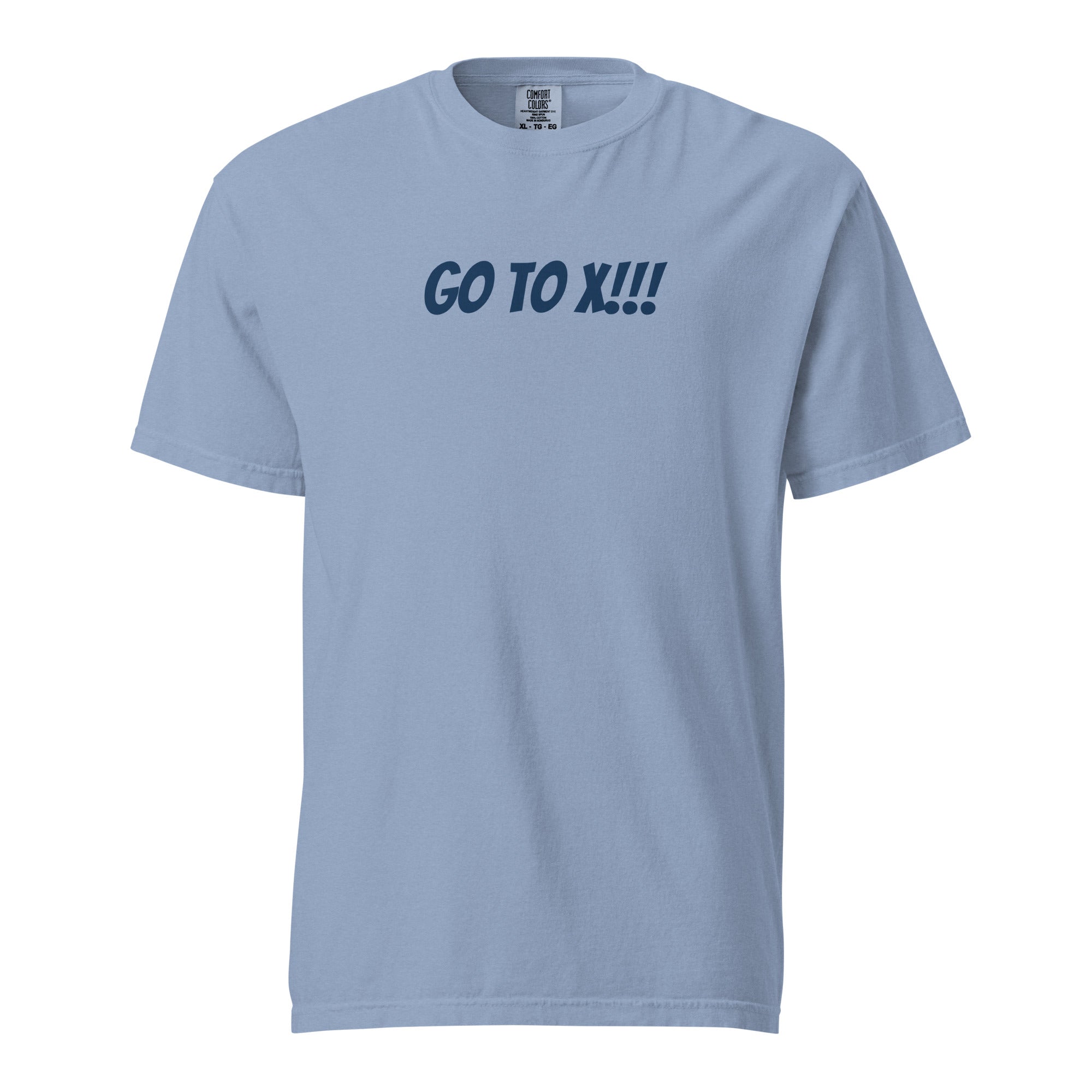 Lacrosse shirt with the GO2X Go to X!!! call-out design in bold lettering