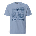 Lacrosse shirt with the GO2X Scoop and Score design, a man scooping ice cream into a cone with a lacrosse stick