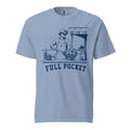 Lacrosse shirt with the GO2X Full Pocket design, a man at a seaside ice cream stand holding a lacrosse head full of cones