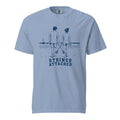 Lacrosse shirt with the GO2X Strings Attached design, a couple walking on the beach with their lacrosse sticks crossed