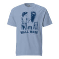 Lacrosse shirt with the GO2X Wall Work design, a woman painting a wall with a lacrosse-head paint roller