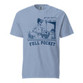 Lacrosse shirt with the GO2X Full Pocket design, a woman at a seaside ice cream stand holding a lacrosse head full of cones