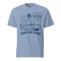 Lacrosse shirt with the GO2X Scoop and Score design, a woman scooping ice cream into a cone with a lacrosse stick