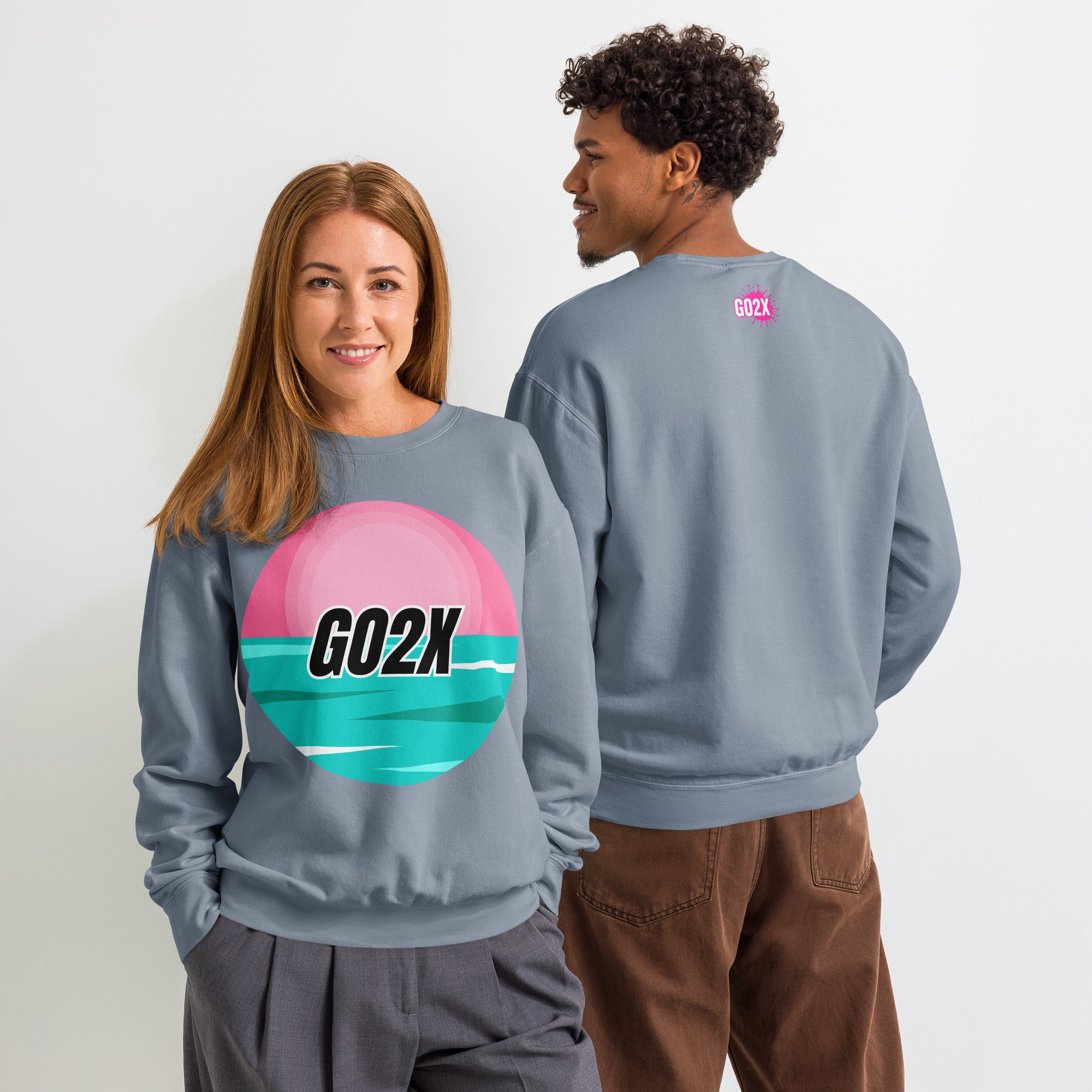 GO2X Green Ocean logo lacrosse crewneck sweatshirt in garment-dyed fleece