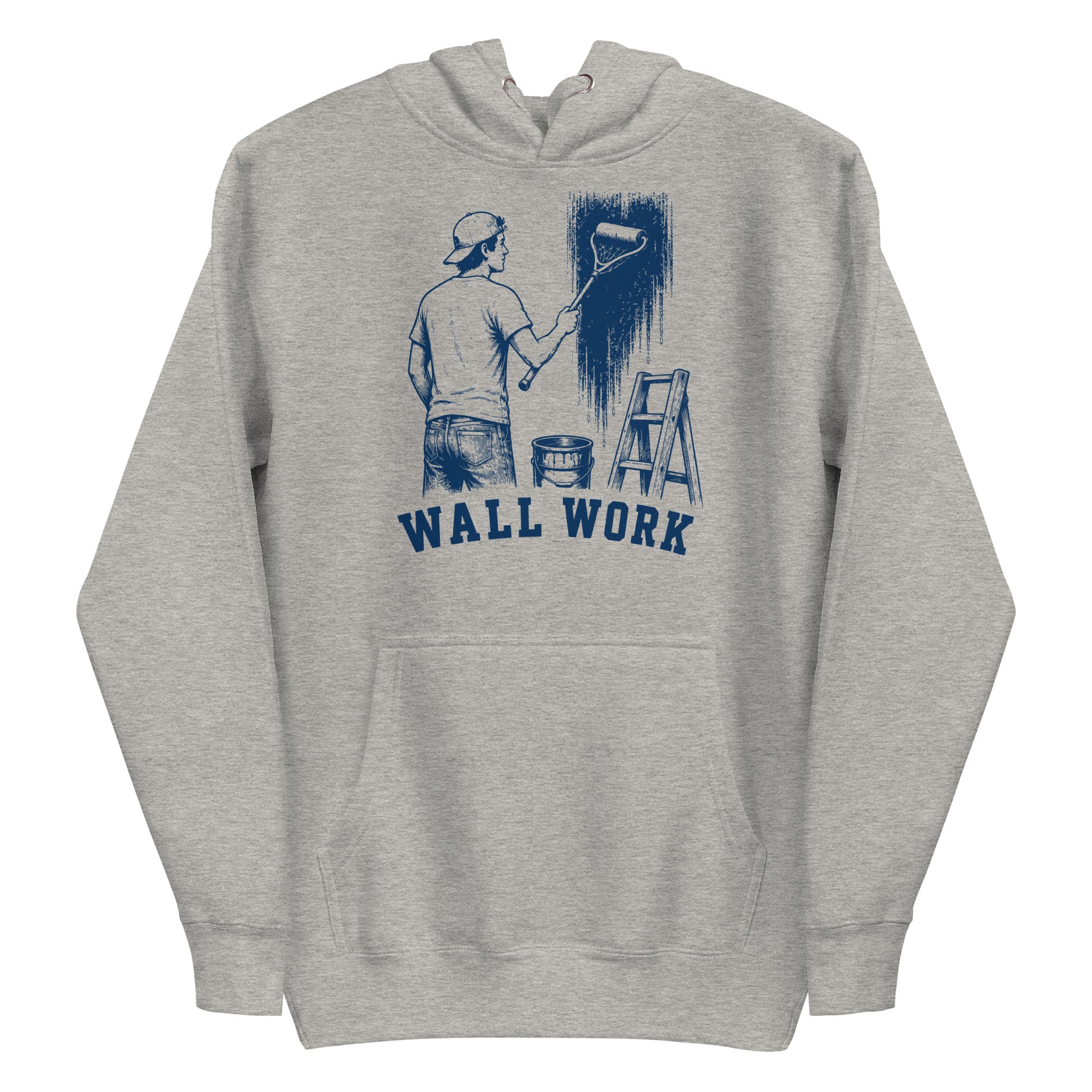 Lacrosse hoodie with the GO2X Wall Work design, a man painting a wall with a lacrosse stick