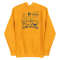Lacrosse hoodie with the GO2X Scoop and Score design, a woman scooping ice cream into a cone with a lacrosse stick