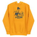 Lacrosse hoodie with the GO2X Feeding Goals design, a woman feeding a baby in a high chair with a lacrosse stick