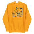 Lacrosse hoodie with the GO2X Full Pocket design, a woman at a seaside ice cream stand holding a lacrosse head full of cones