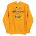 Lacrosse hoodie with the GO2X Strings Attached design, a couple walking on the beach with their lacrosse sticks crossed