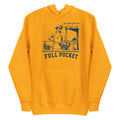 Lacrosse hoodie with the GO2X Full Pocket design, a man at a seaside ice cream stand holding a lacrosse head full of cones