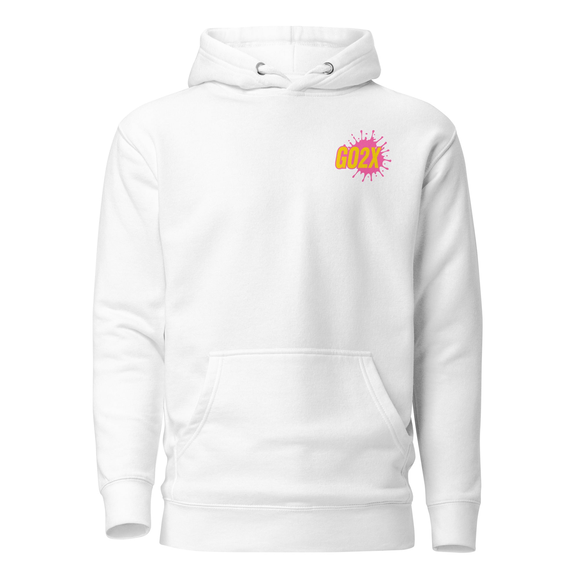 GO2X Classic lacrosse hoodie with the pink and yellow logo