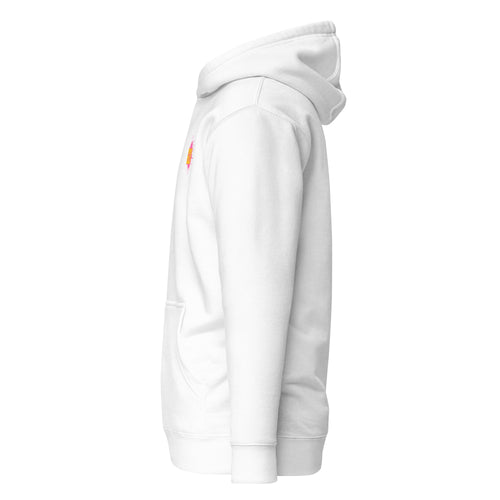 GO2X Classic lacrosse hoodie with pink & yellow logo in White, left side view