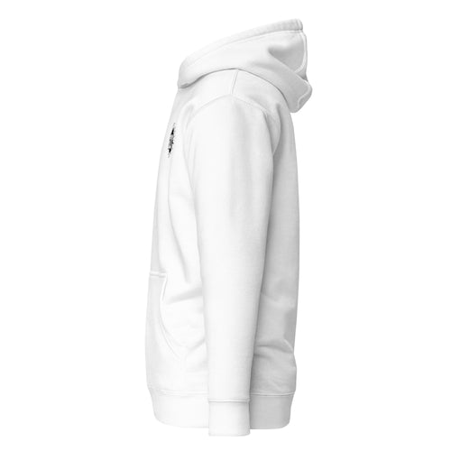 GO2X Classic lacrosse hoodie with black & white logo in White, left side view