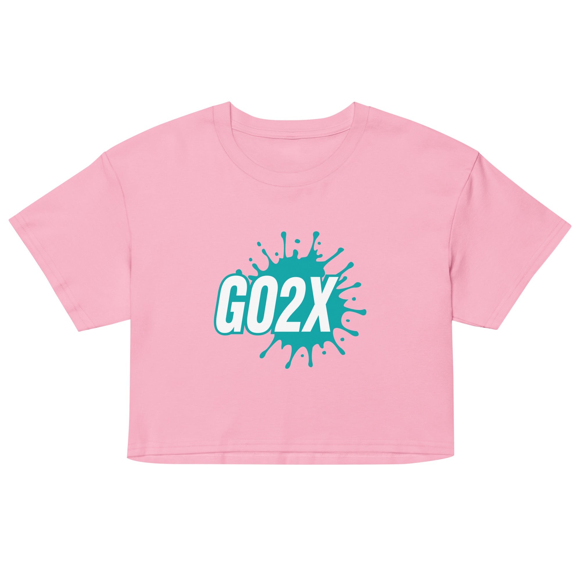GO2X lacrosse crop top with the logo in green and white