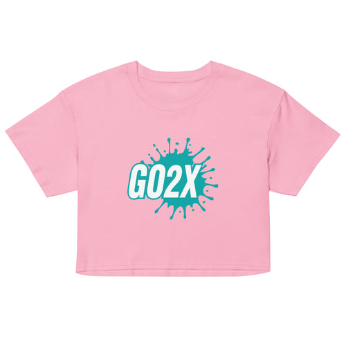 GO2X lacrosse crop top with the logo in green and white