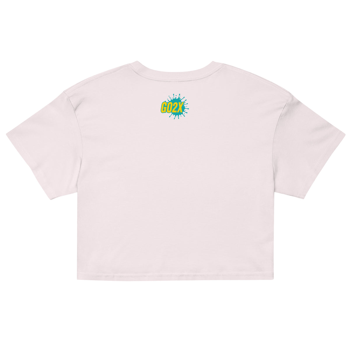 GO2X lacrosse crop top with yellow & green logo in Orchid, back view