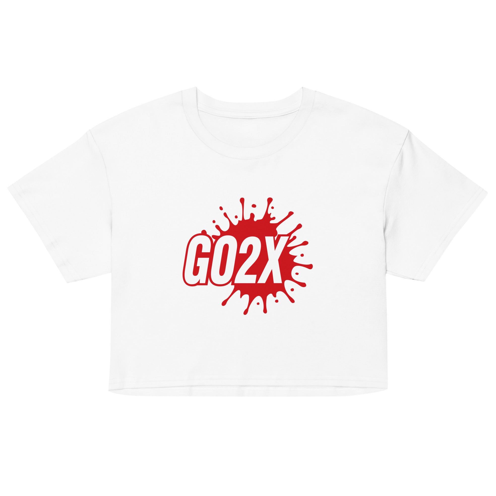 GO2X lacrosse crop top with the logo in red and white