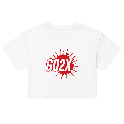 GO2X lacrosse crop top with the logo in red and white