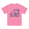 GO2X Full Pocket youth lacrosse shirt with male design in Azalea, front view