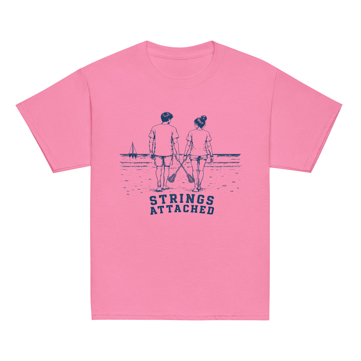 GO2X Strings Attached youth lacrosse shirt in Azalea, front view