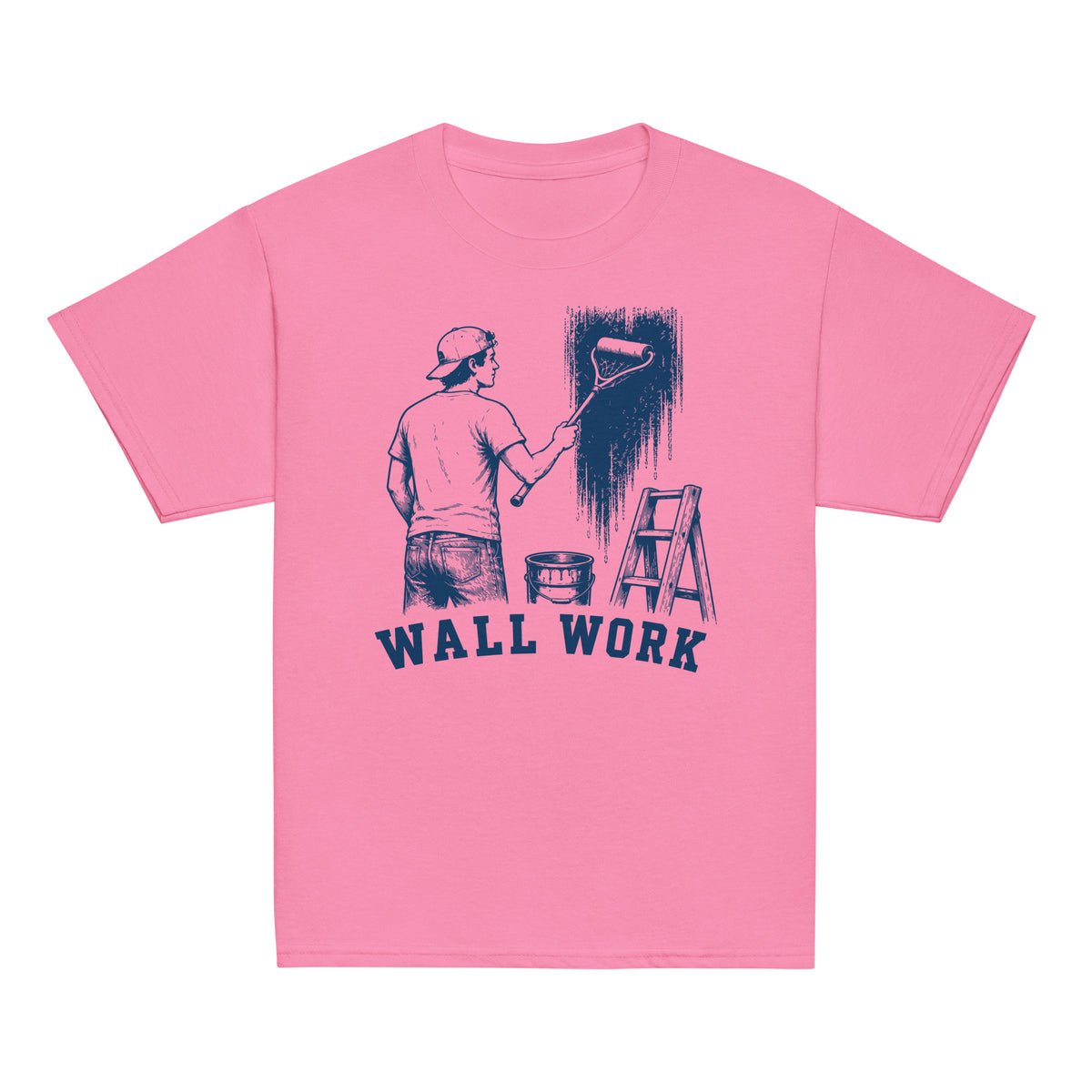 GO2X Wall Work youth lacrosse shirt with male design in Azalea, front view