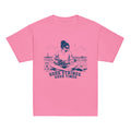 GO2X Good Strings Good Times youth lacrosse shirt with female design in Azalea, front view
