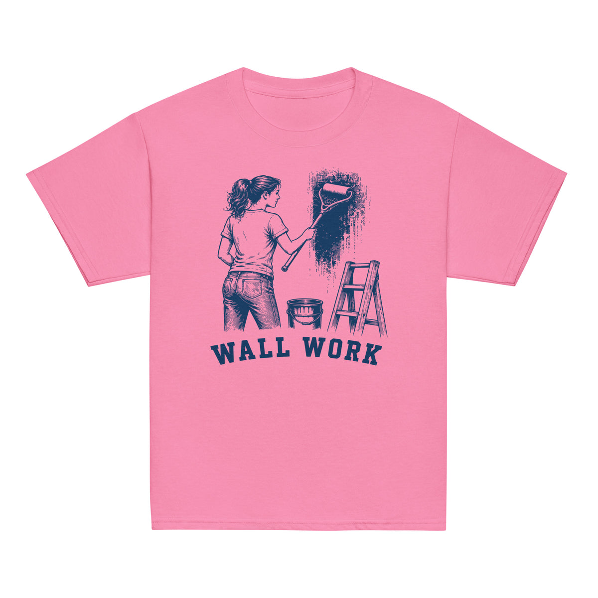 GO2X Wall Work youth lacrosse shirt with female design in Azalea, front view