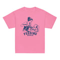GO2X Feeding Goals youth lacrosse shirt with female design in Azalea, front view