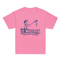 GO2X Catch and Release youth lacrosse shirt with female design in Azalea, front view