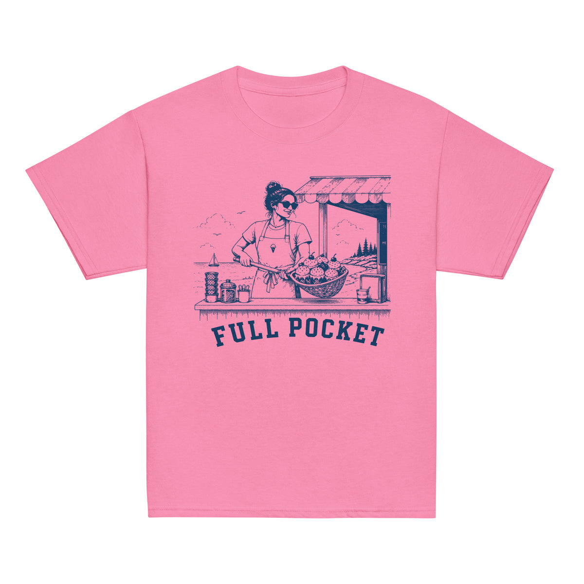 GO2X Full Pocket youth lacrosse shirt with female design in Azalea, front view
