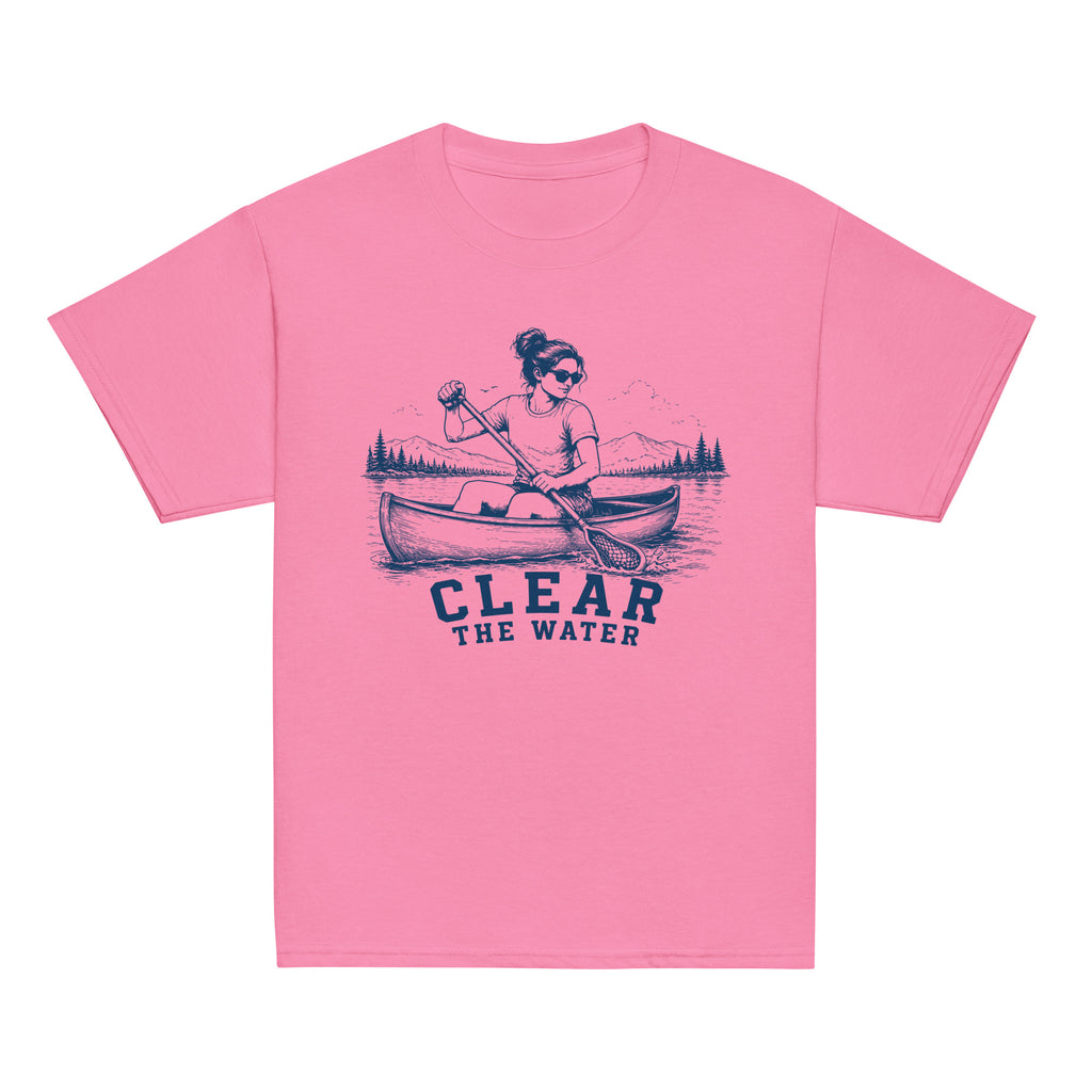 GO2X Clear the Water youth lacrosse shirt with female design in Azalea, front view