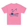 GO2X Catch and Release youth lacrosse shirt with male design in Azalea, front view