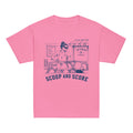 GO2X Scoop and Score youth lacrosse shirt with female design in Azalea, front view