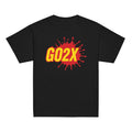 GO2X Classic youth lacrosse shirt with red & yellow logo in Black, front view