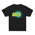 GO2X Classic youth lacrosse shirt with teal & yellow logo in Black, front view