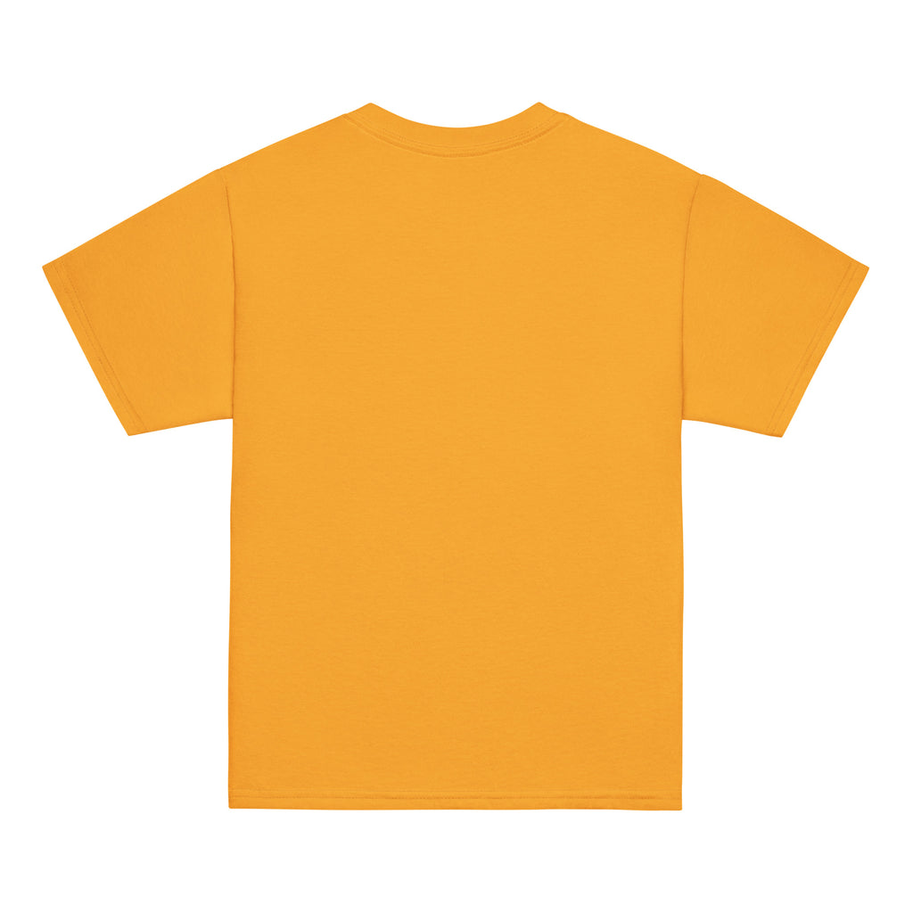 GO2X Feeding the Crease youth lacrosse shirt with female design in Gold, back view