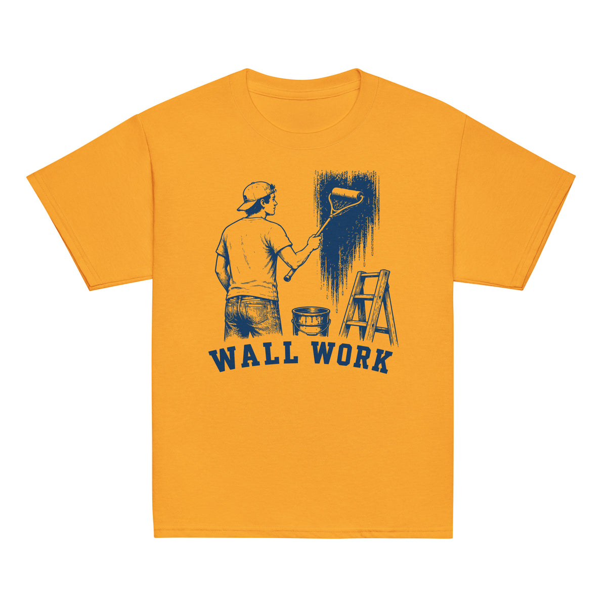 GO2X Wall Work youth lacrosse shirt with male design in Gold, front view