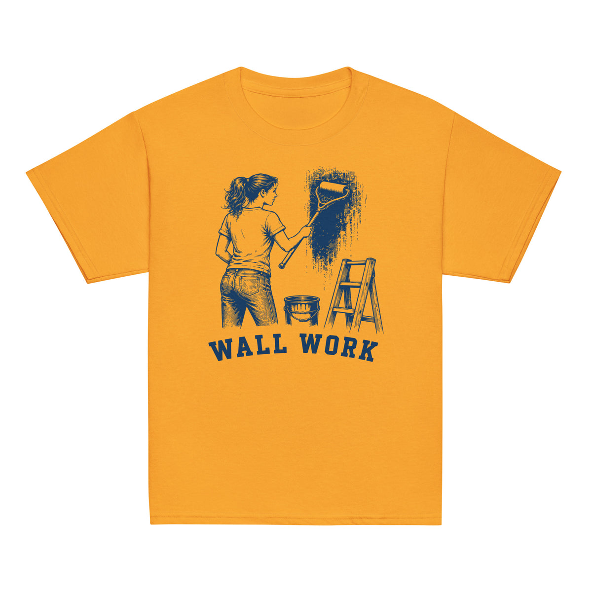 GO2X Wall Work youth lacrosse shirt with female design in Gold, front view